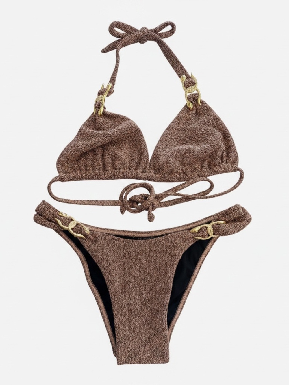 Sauvage Metallic Brown Triangle Bikini with Gold Hardware